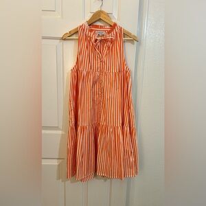 Orange and White Striped Sleeveless Dress